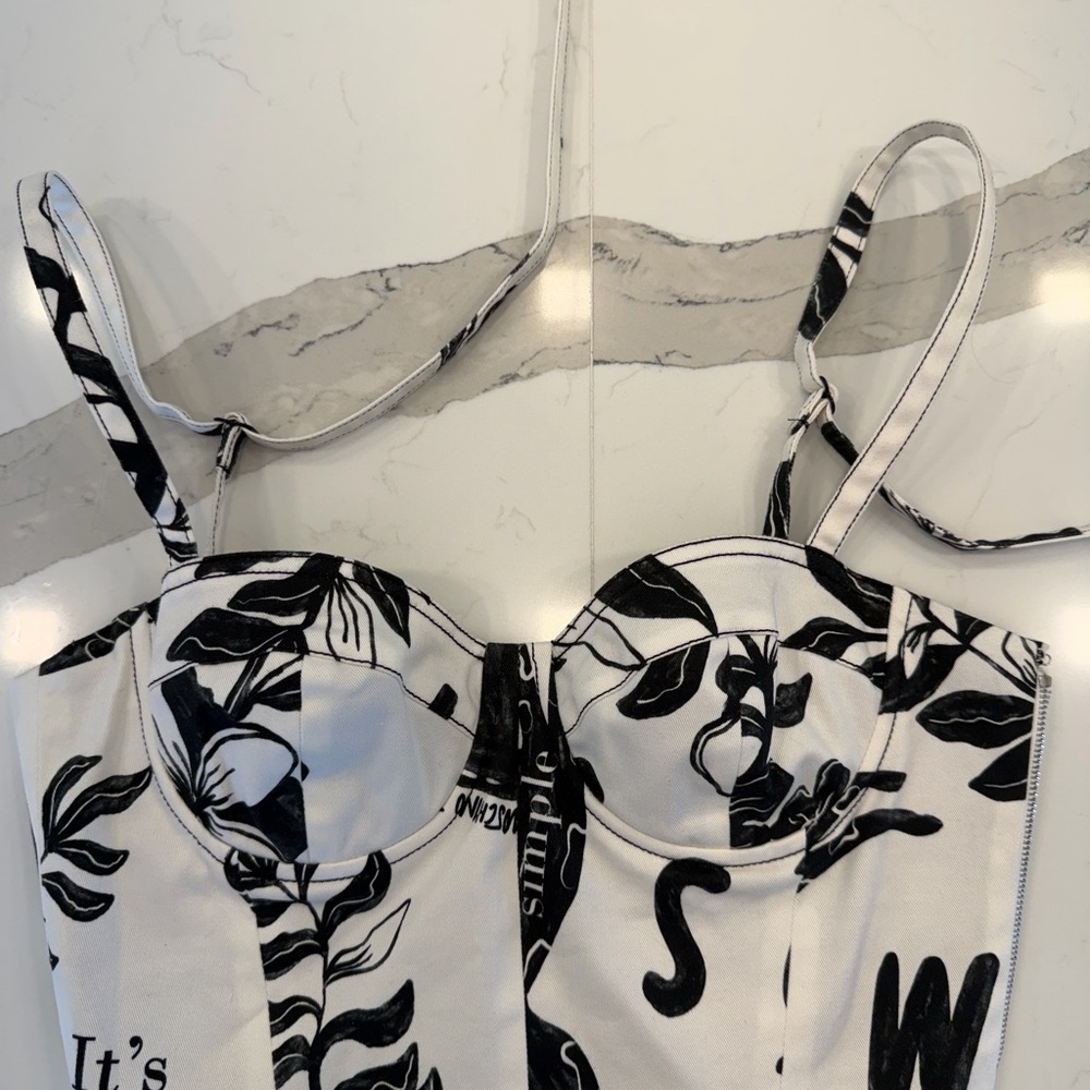Moschino Black and White Logo Bustier Top